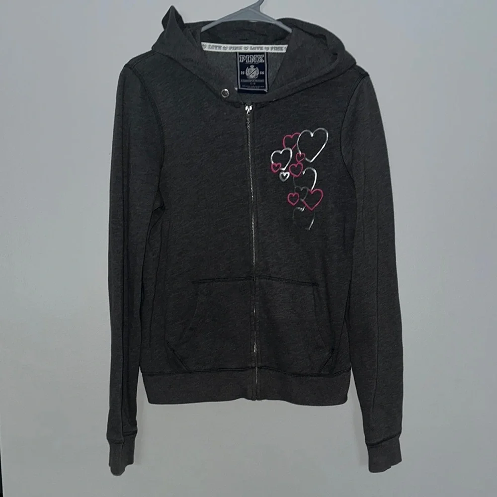 PINK Victoria's Secret Gray and Pink Zip-Up Hoodie